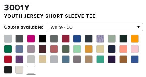 Bella Canvas Colors
for Youth Tee