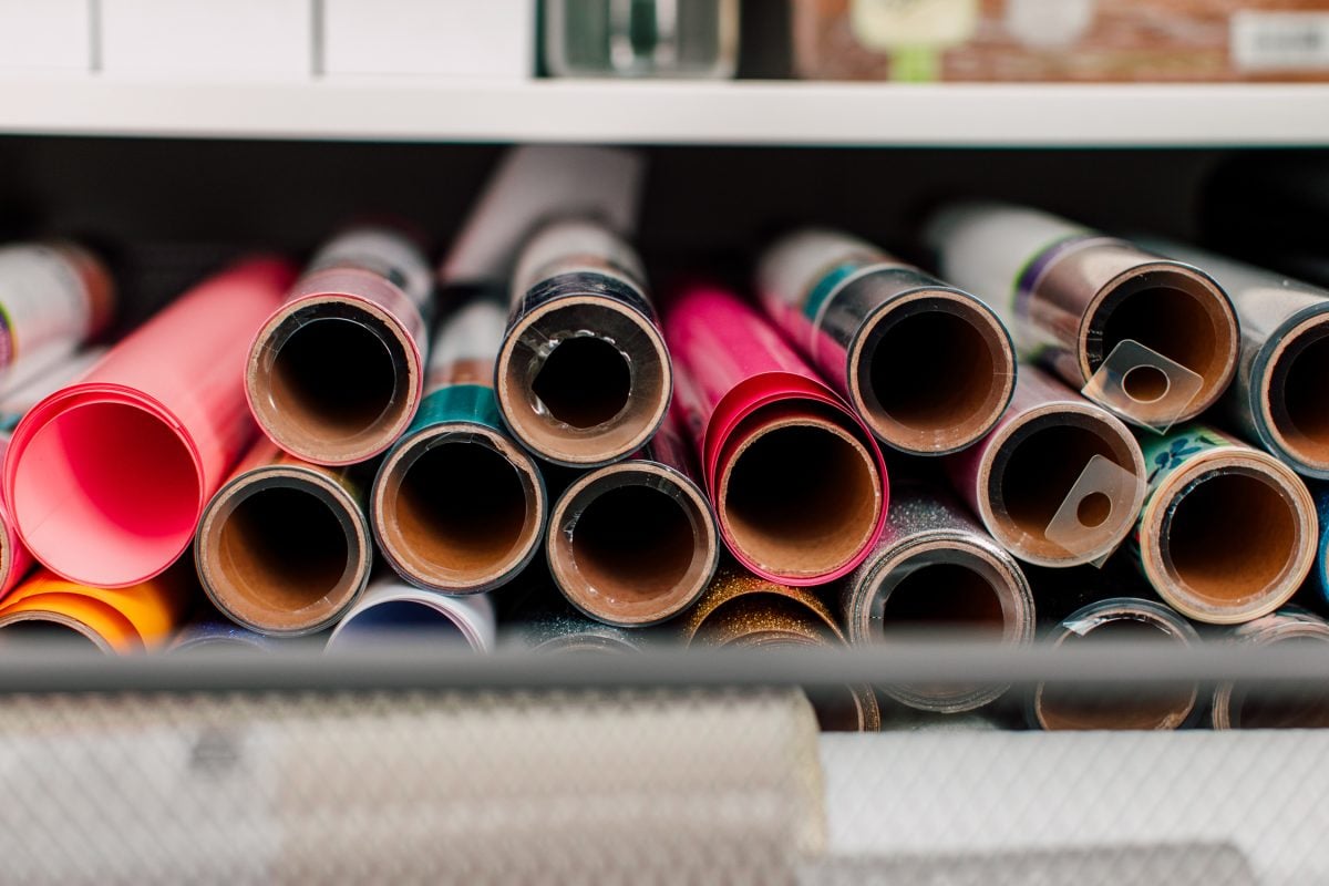 Ends of vinyl rolls inside drawer inside Pax.
