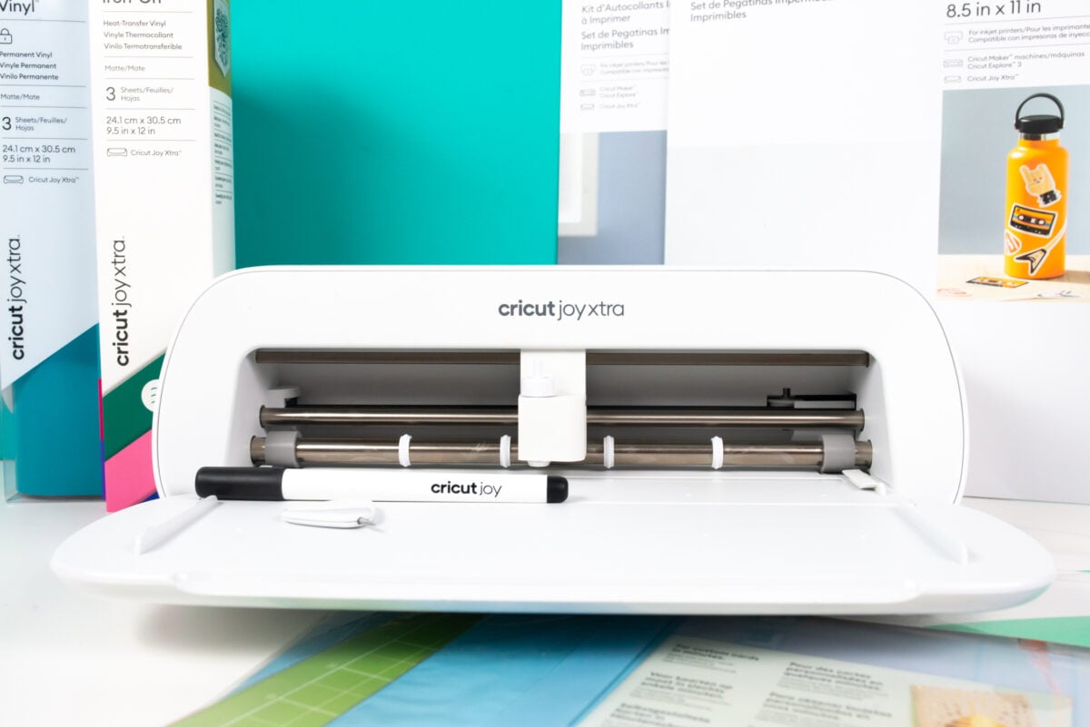 Cricut Joy Xtra with supplies and materials