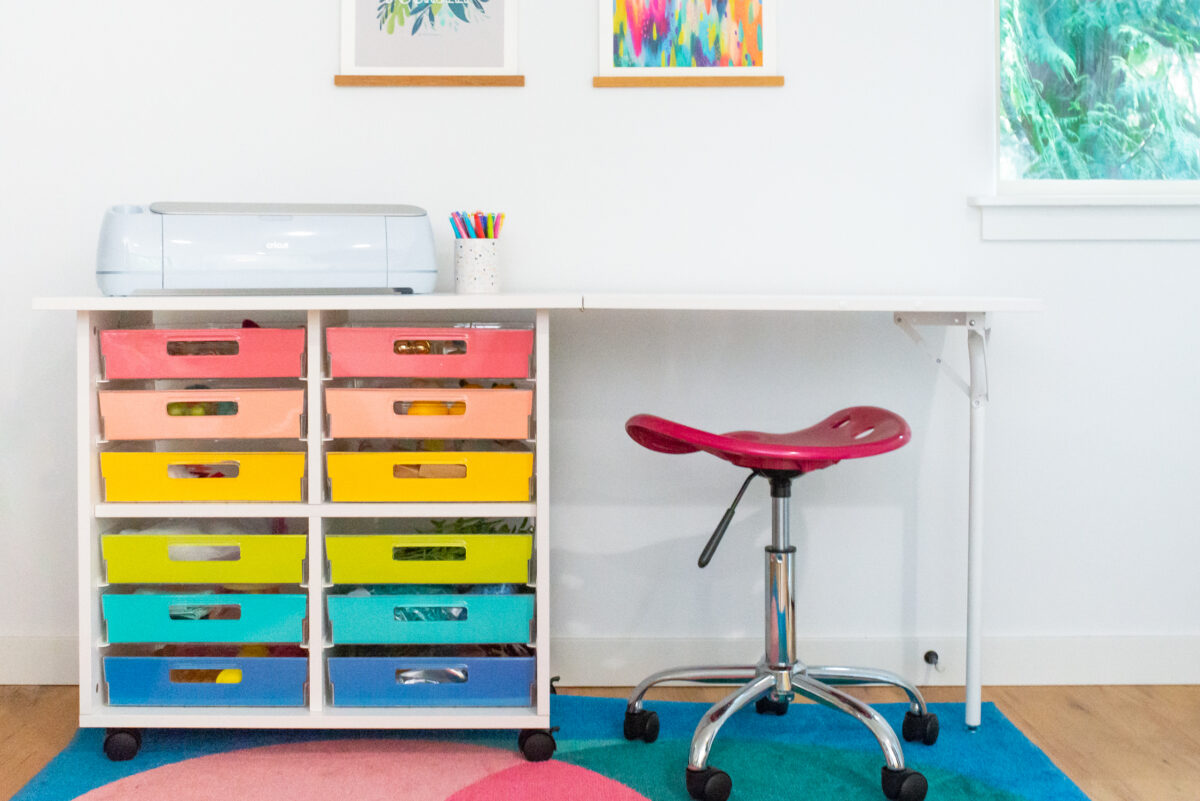 DreamCart 2 with table up and colorful drawer fronts
